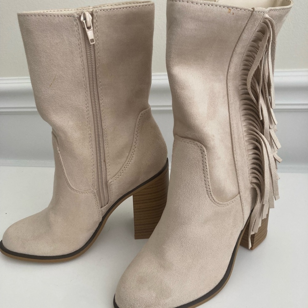 Soda Cream Fringe Heeled Boots